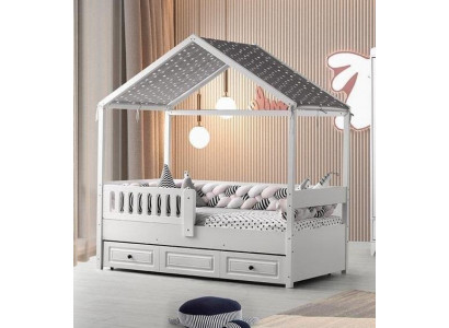 Kannerbett Holzbett Funktiounsbett Auszéihbart Bett 200 Holz Wäiss Nei