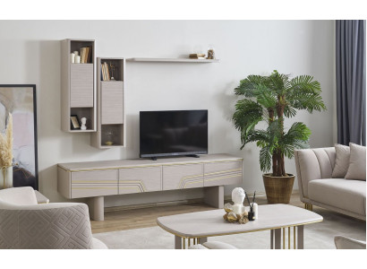 Grau Wunnzëmmer Regaler Luxus TV-Schrack Designer RTV Mauer-Schränken 4tëg