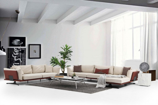 Sofagarnitur Ecksofa L-Form 2 Sëtzer Beige Modern Stoff Sofaren Set Eck.