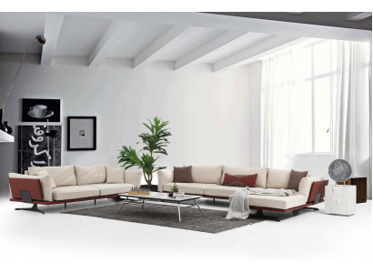 Sofagarnitur Ecksofa L-Form 2 Sëtzer Beige Modern Stoff Sofaren Set Eck.