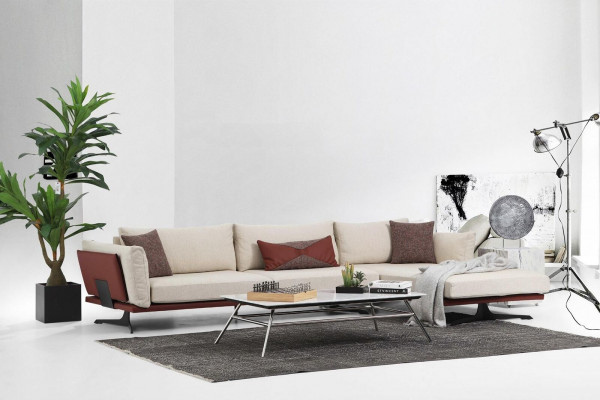 Sofagarnitur Ecksofa L-Form 2 Sëtzer Beige Modern Stoff Sofaren Set Eck.