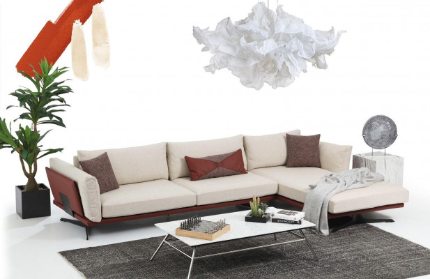Sofagarnitur Ecksofa L-Form 2 Sëtzer Beige Modern Stoff Sofaren Set Eck.