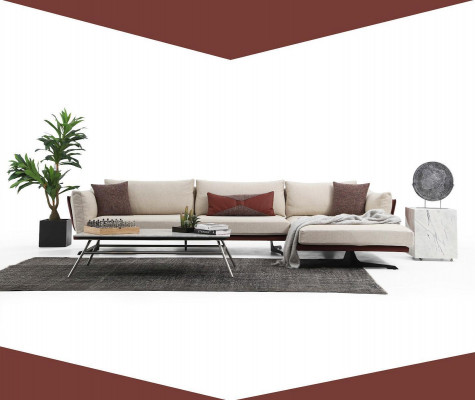 Sofagarnitur Ecksofa L-Form 2 Sëtzer Beige Modern Stoff Sofaren Set Eck.