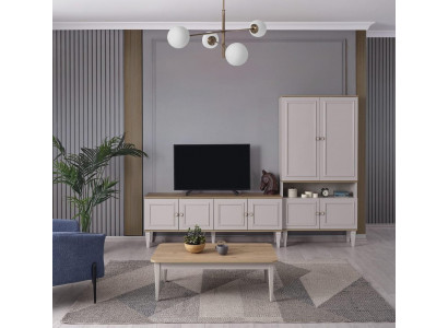 Garnitur Fernseher Stänner Schaf RTV Niddregboards Wunnzëmmer Regaler Gro Holz