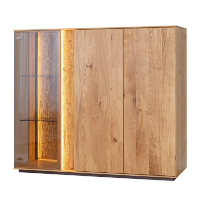 Hellbrong Vitrin Designer Iesszëmmer Kredenz Holzschief LED-Schaf