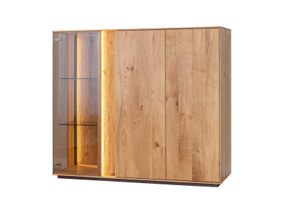 Hellbrong Vitrin Designer Iesszëmmer Kredenz Holzschief LED-Schaf