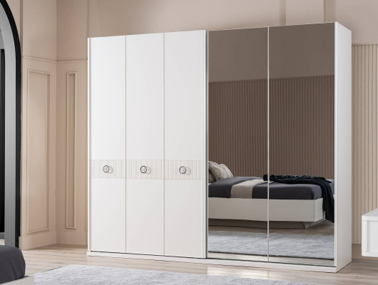 Garnitur Duebelbett Bettrahmen Stoff Schlofkummer Wäiss Holz Set 7 Stécker