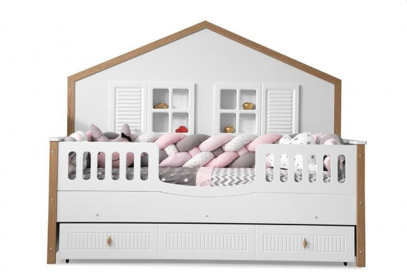 Bettkader Kandebett Bett Kannerzëmmer Kannerzëmmermiwwelen Wäisst Holz