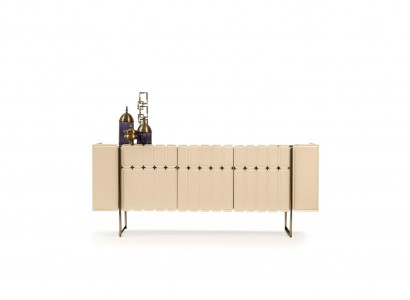 Beige Holzgefaasst Designer Kommode Sideboard Holzschaf Luxus Miwwelstéck