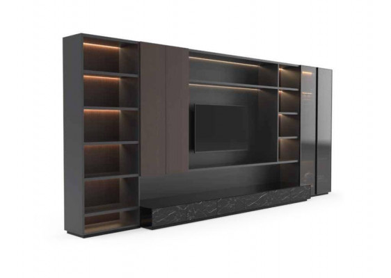Modern Schiefwand Wunnzëmmer Schranksystem Modern brong Holz Schaf