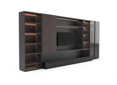 Modern Schiefwand Wunnzëmmer Schranksystem Modern brong Holz Schaf