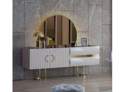 Designer wäiss Edelstahl Anrichte modern Iesszëmmer Holz edel Kommoud.