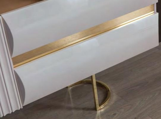 Designer wäiss Edelstahl Anrichte modern Iesszëmmer Holz edel Kommoud.