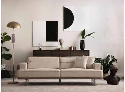 Exklusiv Beige Canapé 3 Sëtz Modern Miwwelen Wunnzëmmer Polstersofa Couch
