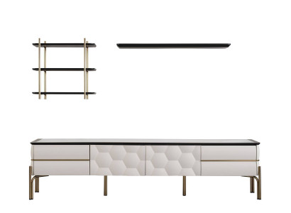 Modern wäiss Wunnwand Praktesche TV-Schrack Luxus Regal Set 3-tlg.