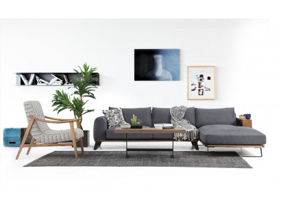 Wunnzëmmer Eckskaff L-Form Sofagarnitur Stoff Grau Modern Design