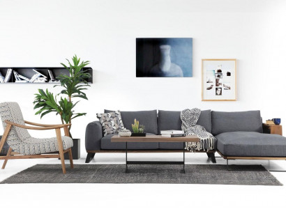 Wunnzëmmer Eckskaff L-Form Sofagarnitur Stoff Grau Modern Design