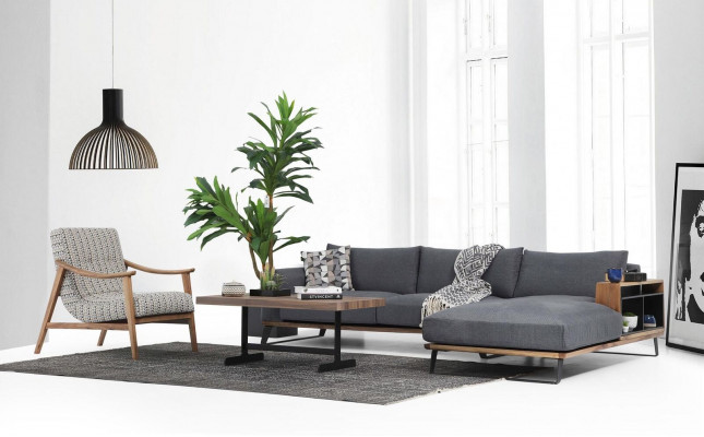 Wunnzëmmer Eckskaff L-Form Sofagarnitur Stoff Grau Modern Design
