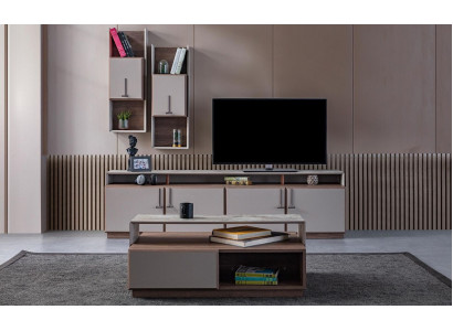 Grupp Wunnzëmmer TV Ständer Mauer Schief Lowboard Gro Sofadësch 3tlg