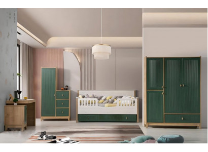 Stilvoll Kannerzëmmer Set besteet aus Bett 2x Kleederschaf Schreifdësch