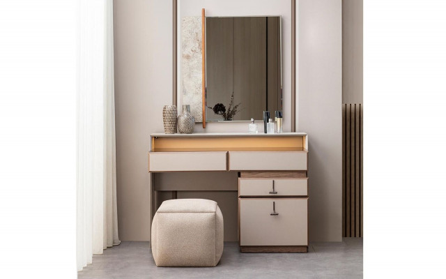 Set Maquillage-Konsol Schminktisch Spigel Konsolendësch Gro 3 Deeler