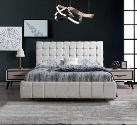 Exklusivt Schlofzëmmer Set Wäisst Duebelbett Luxus 2x Holznuechtstësch.