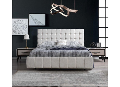 Exklusivt Schlofzëmmer Set Wäisst Duebelbett Luxus 2x Holznuechtstësch.