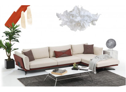 Eckcouch L-Form Beige Modern Stoff Design Wunnzëmmer Canapé Polyester