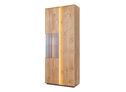 Wunnzëmmer Braun Holzvitrin LED-Vitrin Holz Schaf Glasschaf Nei