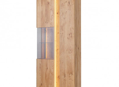 Wunnzëmmer Braun Holzvitrin LED-Vitrin Holz Schaf Glasschaf Nei