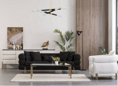 Wunnzëmmer Sofa Set Designer Schwaarze Luxus Dreisëtzer Wäissen Fauteuil