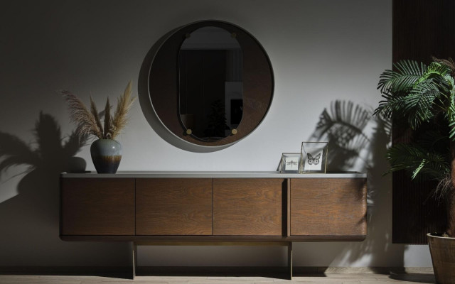 Brongen Sideboard Modern Holzmiwwelen Luxus Ronnespigel Wunnzëmmer 2tlg