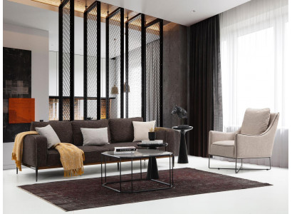 Sofa-Set 2-Sëtzer Sesselle Zweisëtzer Griis Stoff Sofas Modern Design
