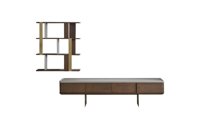 Braune Wunnzëmmer Set Stabile Fernsehkabinett Designer Holz Lagerregaler.