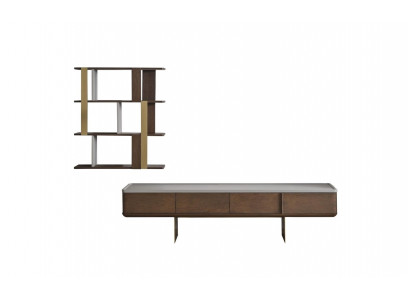 Braune Wunnzëmmer Set Stabile Fernsehkabinett Designer Holz Lagerregaler.