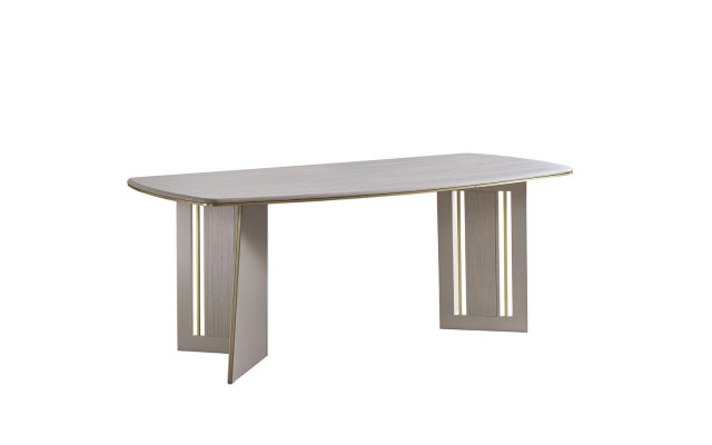 Beigen Iessdësch Modern Holzmiwwelen Hallefovalldësch Designer Iesszëmmerdësch