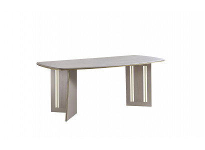 Beigen Iessdësch Modern Holzmiwwelen Hallefovalldësch Designer Iesszëmmerdësch