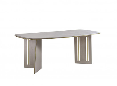 Beigen Iessdësch Modern Holzmiwwelen Hallefovalldësch Designer Iesszëmmerdësch