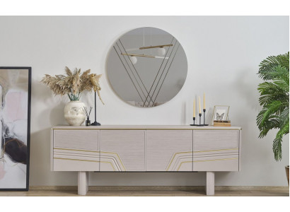 Beige Luxus Holzmiwwelen Designer Sideboard Luxus Rondspigel Modern 2tlg