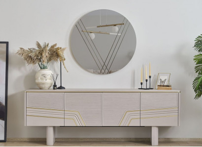 Beige Luxus Holzmiwwelen Designer Sideboard Luxus Rondspigel Modern 2tlg