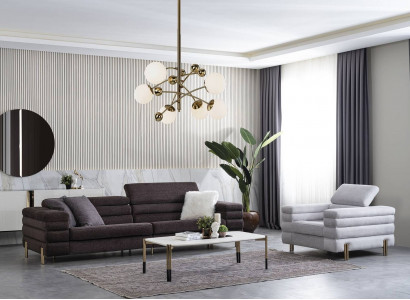 Wohnzëmmer Designer Sofagarnitur Véiersëtzer Luxus Lounge Fotell 2tlg