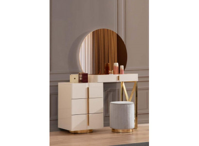 Beige Mieschaartstësch Edelstol Miwwelen Schlofkummer Setzhocker 2tlg Set