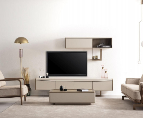Beige Lowboard Holz Regal Designer RTV-Schränk Wohnzimmer Luxusmiwwel