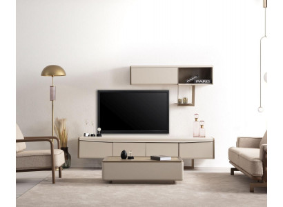 Beige Lowboard Holz Regal Designer RTV-Schränk Wohnzimmer Luxusmiwwel