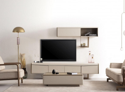 Beige Lowboard Holz Regal Designer RTV-Schränk Wohnzimmer Luxusmiwwel