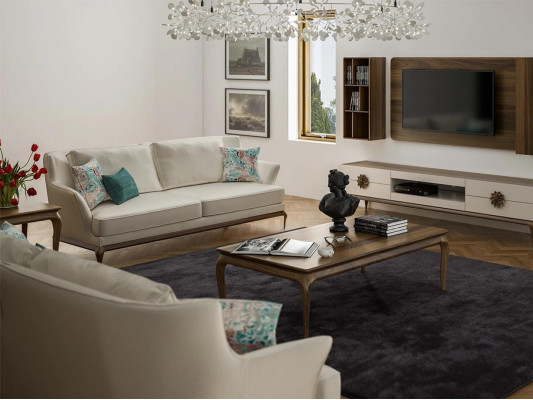 Modern Komplett 2x Dräisëtzeger Sofa Wäiss Textil Wunnzëmmer Design Sofa Canapé
