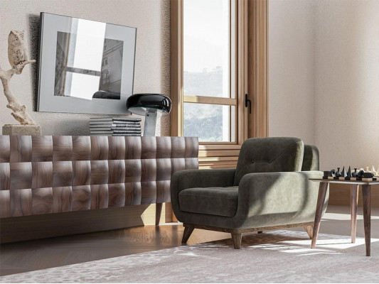 Wunnzëmmer Fotell Luxus Polster Stoff Textil Polsterfotell Ariichtung