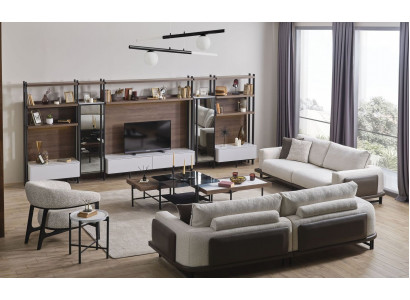Sofa Garnitur 3+3+1 Set, 3x Couchtische, Luxus Designer Wunnzëmmer Set