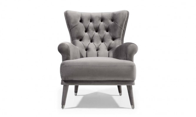 Graawe Chesterfield Sessel Wunnzëmmer Miwwel Polstersessel Mat Aarmleen.