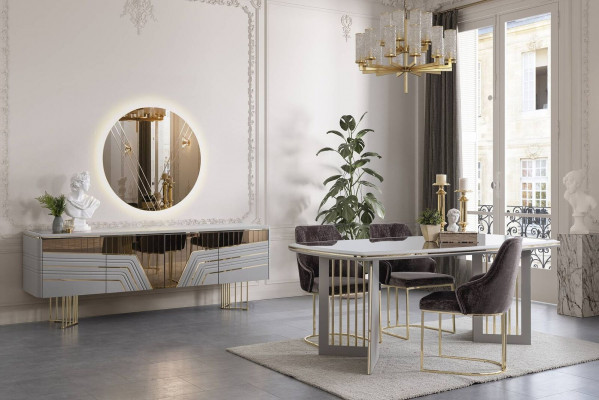 Iessgrupp Modern Iesszëmmer Garnitur Iessdësch 4x Stull Sideboard Set